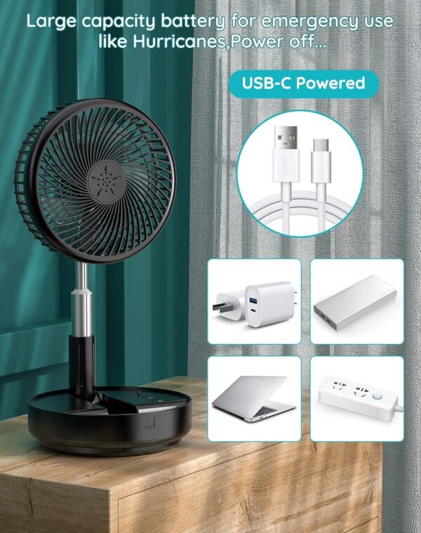 Ventilador de pie oscilante portátil, recargable, funciona con pilas, USB - Image 6