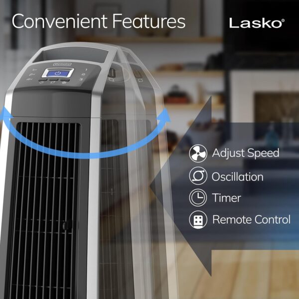Ventilador de torre oscilante de alta velocidad Lasko para dormitorio - Image 5