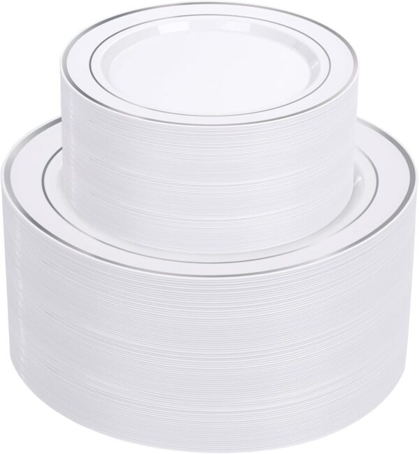 Juego de vajilla de plástico plateado Supernal de 400 piezas. - Image 2