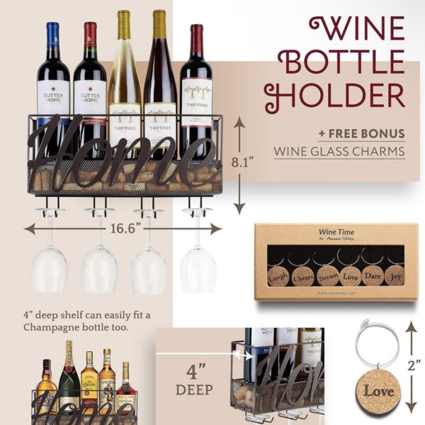 Estante de vino montado en la pared con soporte para copas de vino - Image 8