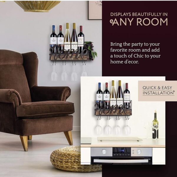 Estante de vino montado en la pared con soporte para copas de vino - Image 7