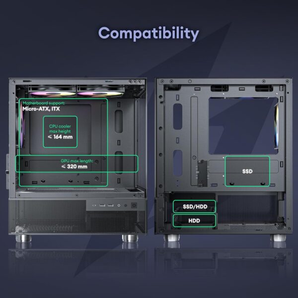 Aqua 3, funda Micro ATX, funda de PC MATX con ventilador ARGB de 3 pines de 4.724 in preinstalado - Image 13