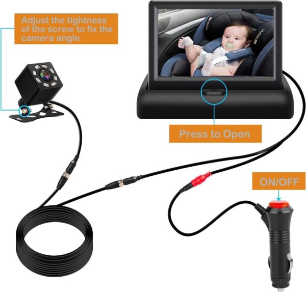 Monitor de cámara de coche para bebé, espejo de coche de bebé - Image 3