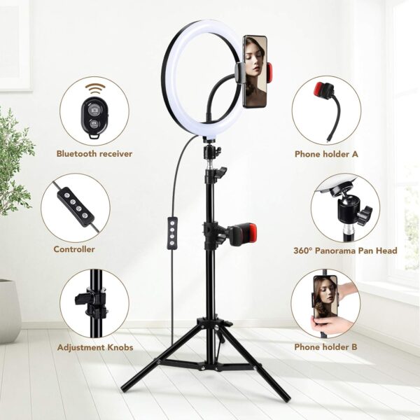 Anillo de luz de 10 pulgadas con 3 modos de luz para selfies con trípode - Image 2