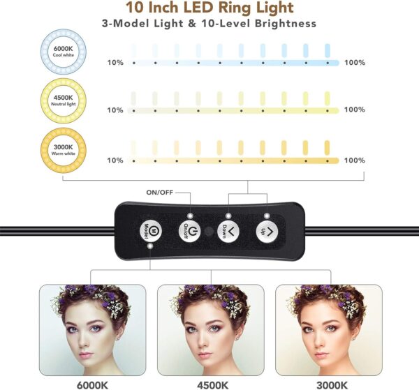 Anillo de luz de 10 pulgadas con 3 modos de luz para selfies con trípode - Image 3
