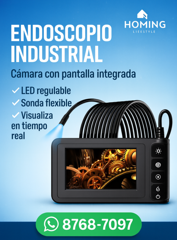 Endoscopio industrial  4.3" – impermeable, cable semirrígido 5 m