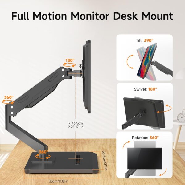 Brazo de monitor ajustable con resorte de gas para pantallas de 17 a 32 pulgadas - Image 7