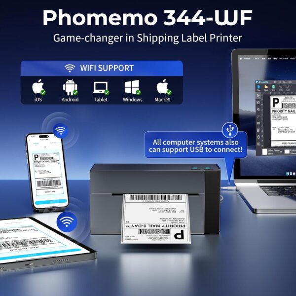 Impresora térmica de etiquetas 344WF WiFi con etiquetas térmicas de 4x6 - Image 9